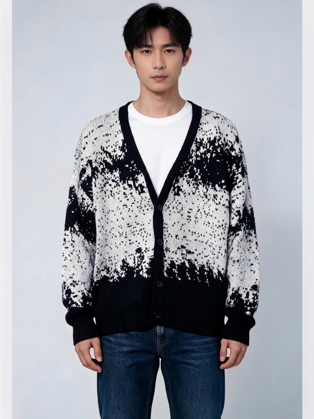 Romwe Street Life Men's Casual Contrast Color Knit Cardigan Size L